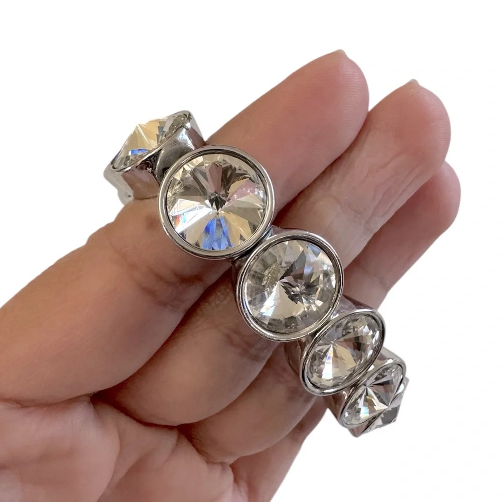 Charter Club Rhodium Clear Crystal Silver Tone Drop Earring Stretch Bracelet Set